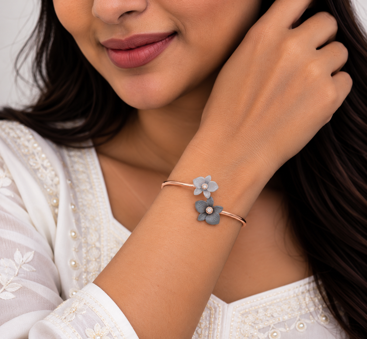 Silver Rosegold Midnight Bloom Kada