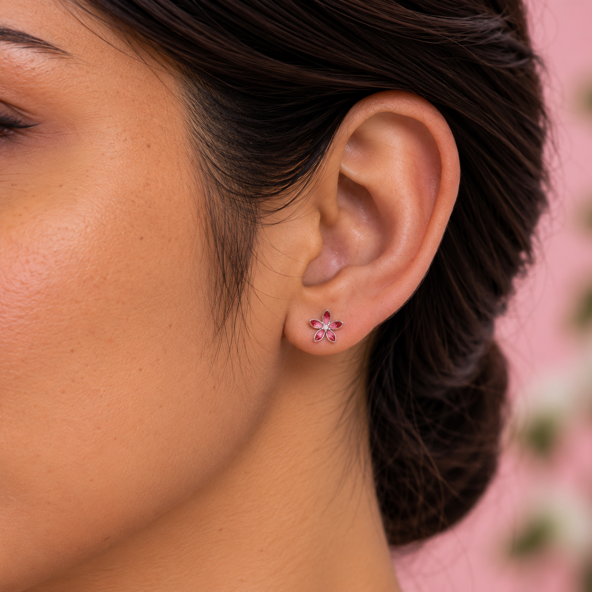 Silver Pink Blossom Earring
