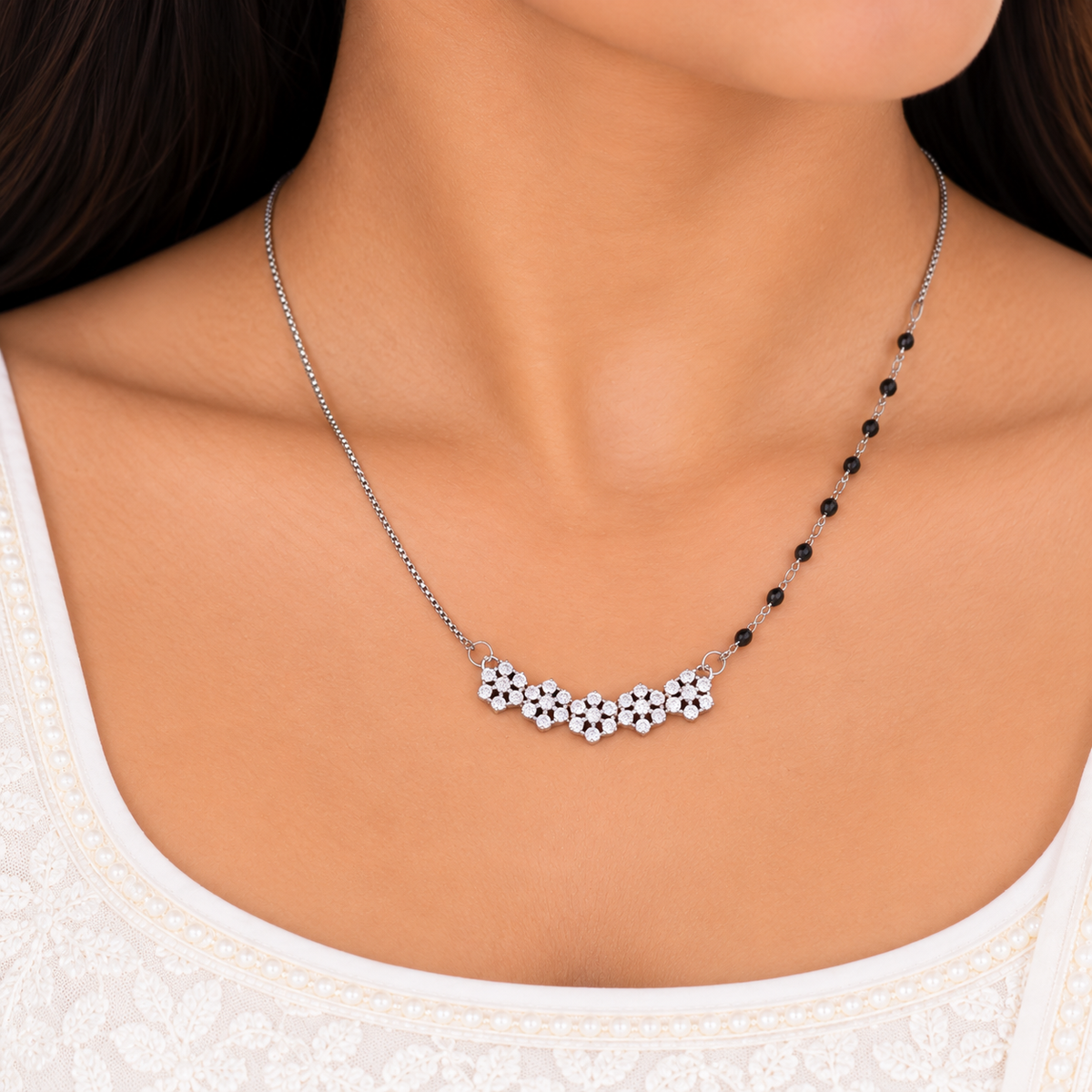 Silver Floral Harmony Necklace Set