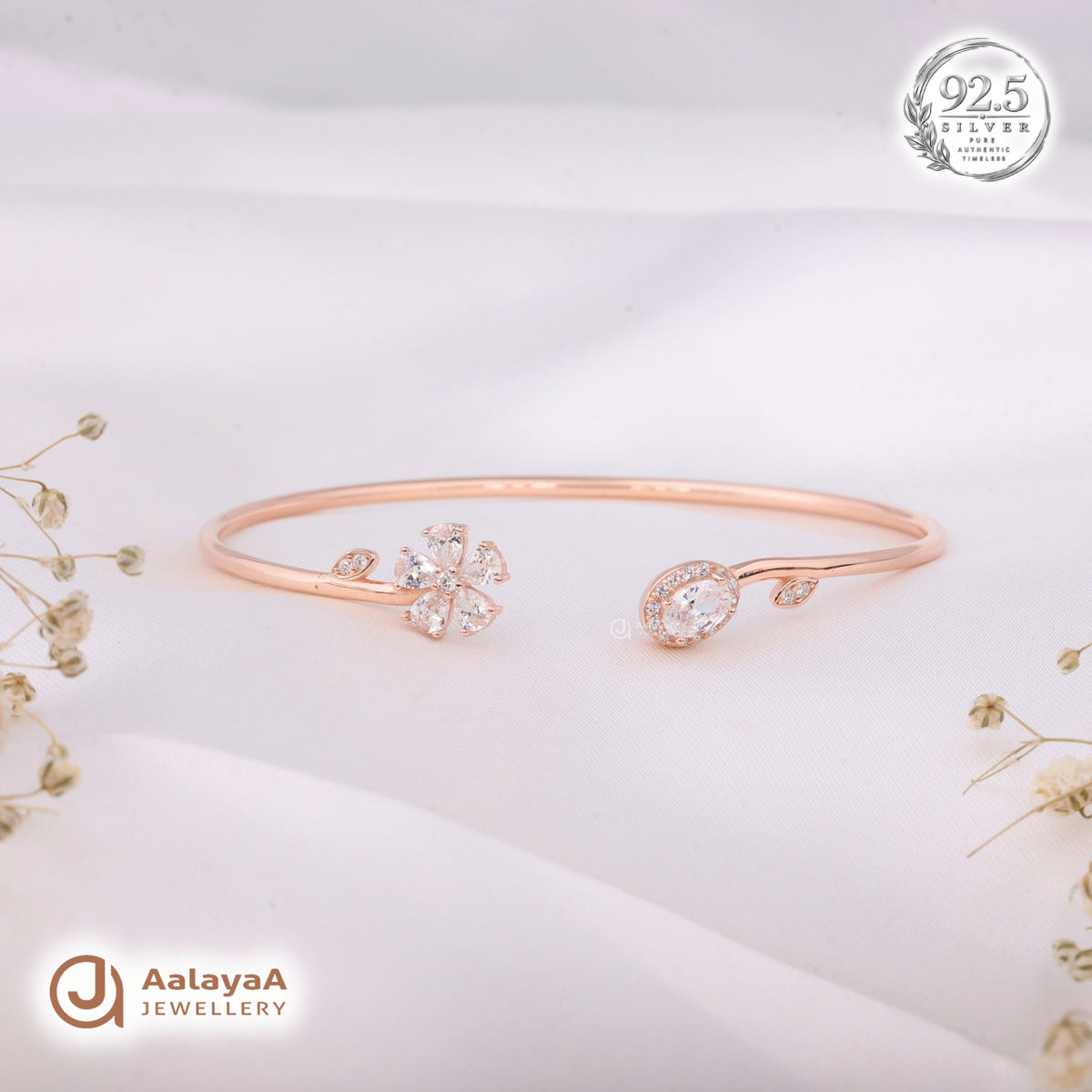 Silver Rosegold Crystal Blossom Kada