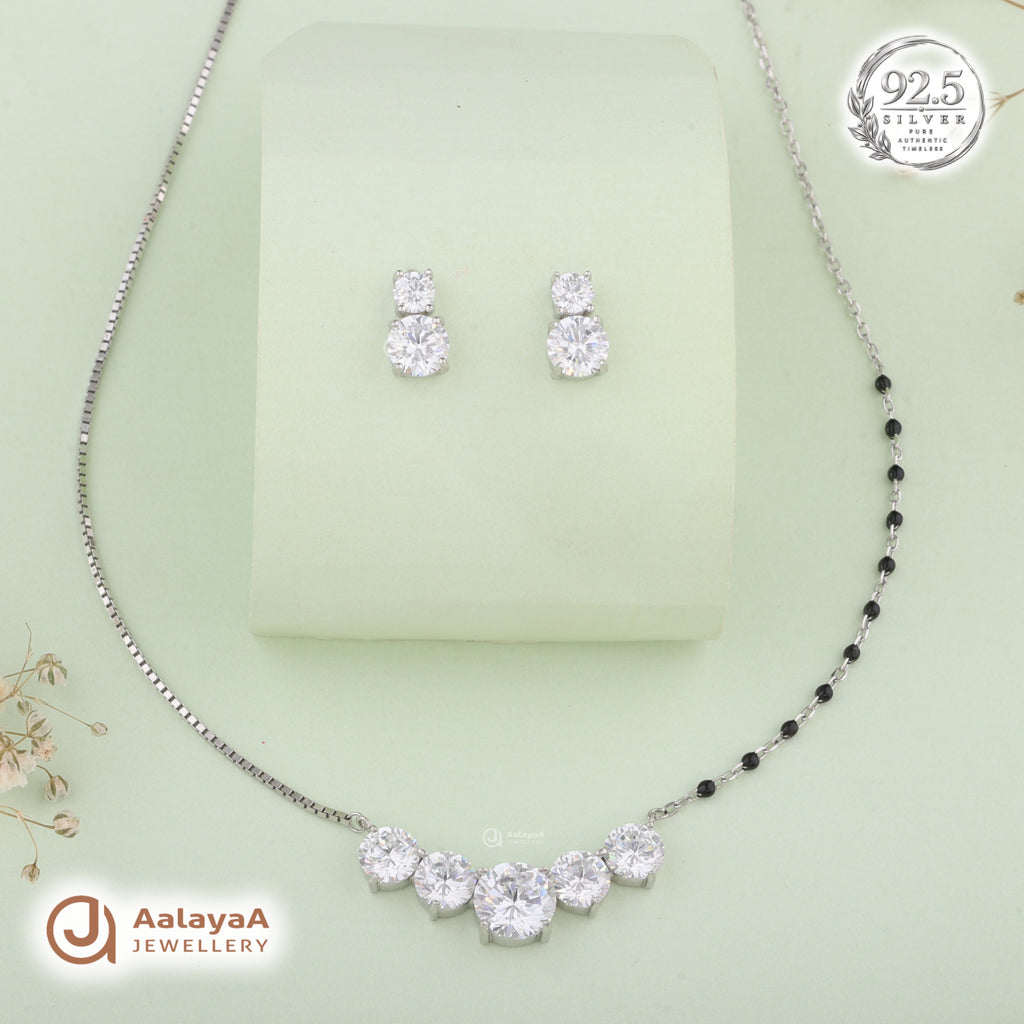 Silver Diamond Cascade Necklace Set