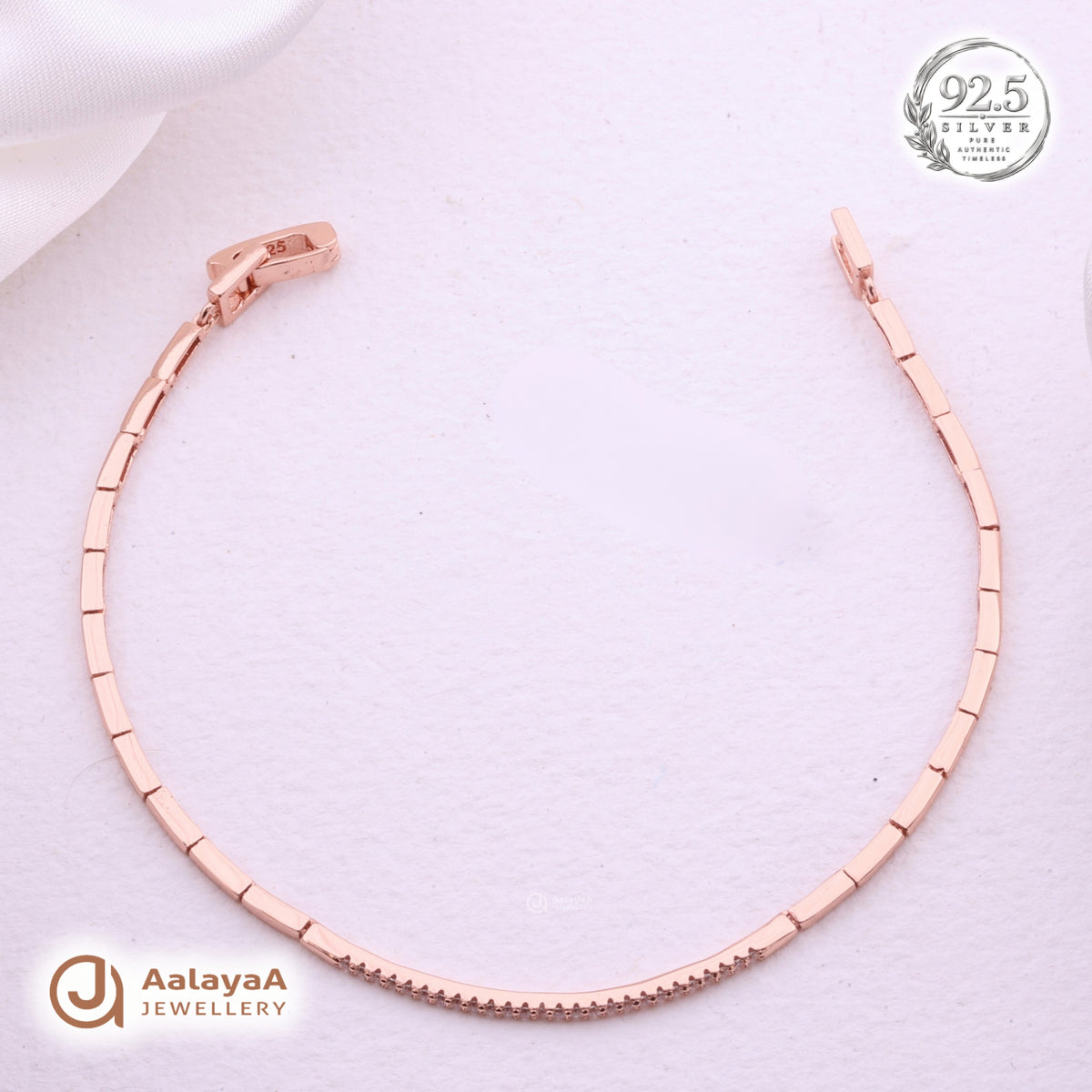 Silver Rosegold Sleek Crystal Bar Bracelet