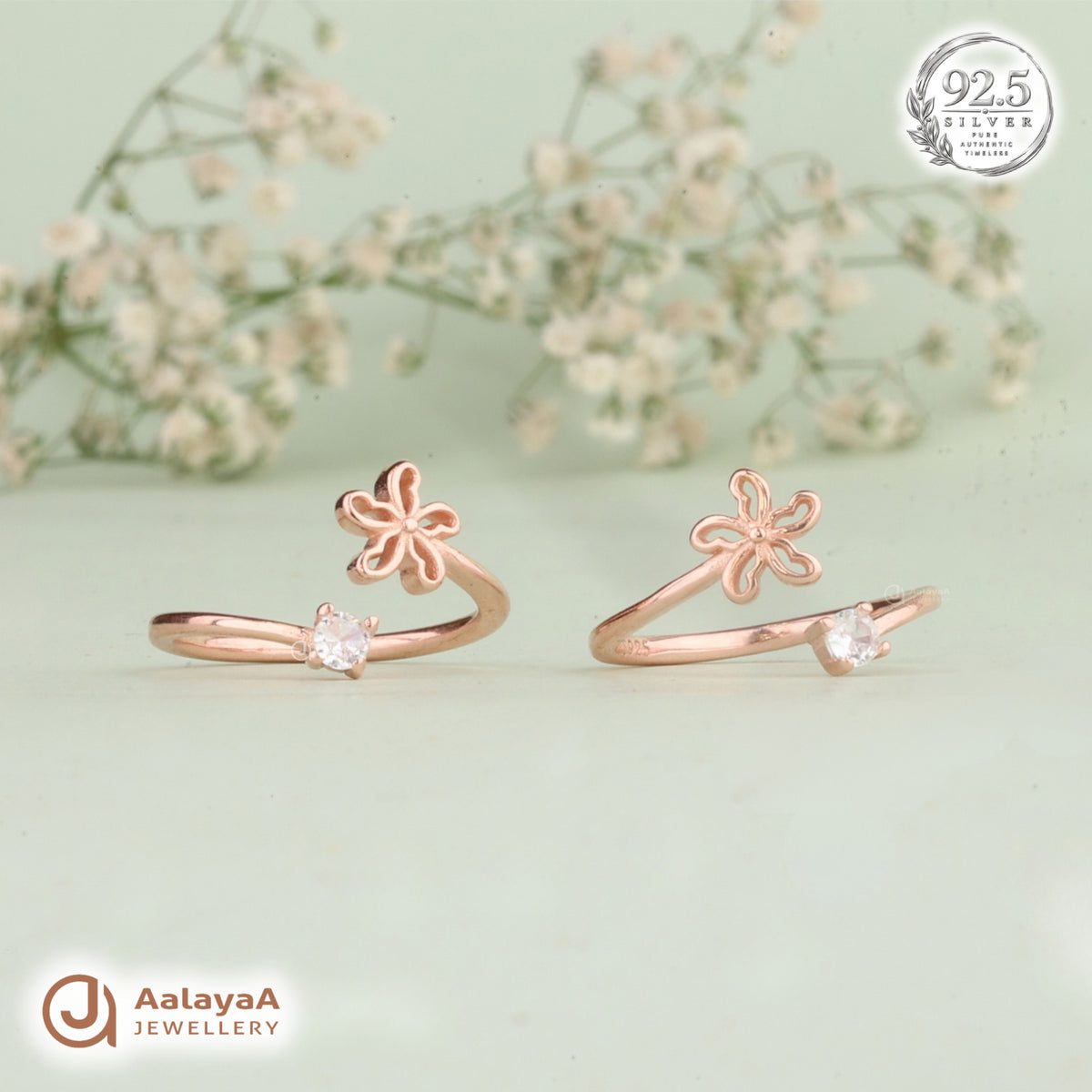 Silver RoseGold Floral Sparkle Toe Ring