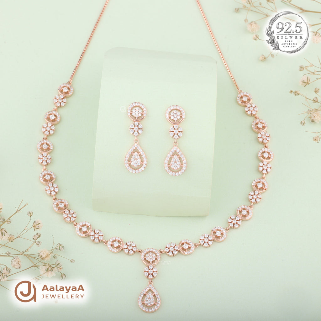 Silver Rose Gold Ophelia Teardrop Necklace Set