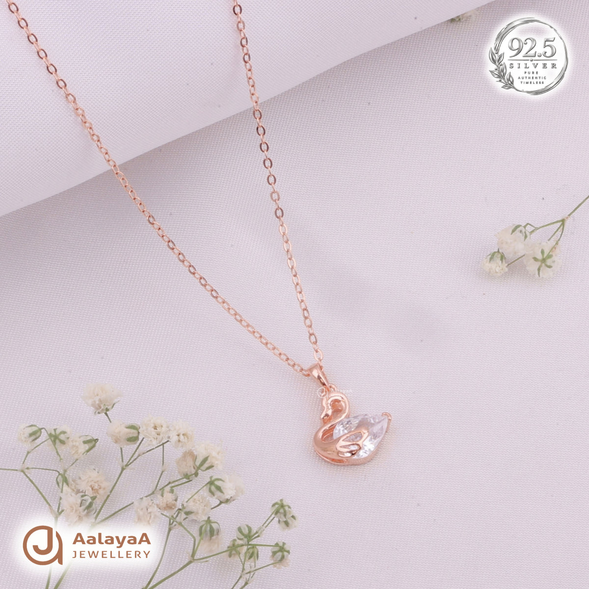 Silver RoseGold Swan Grace Chain Pendant