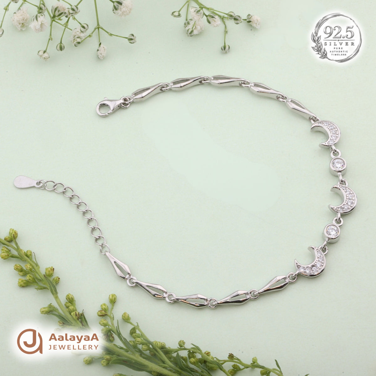 Silver Crystal Crescent Moon Bracelet