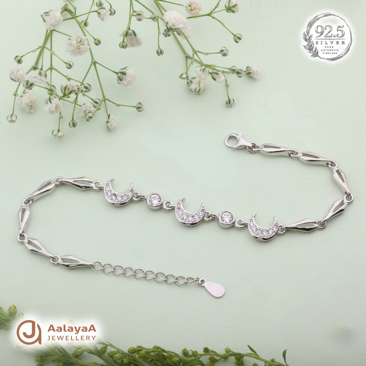 Silver Crystal Crescent Moon Bracelet