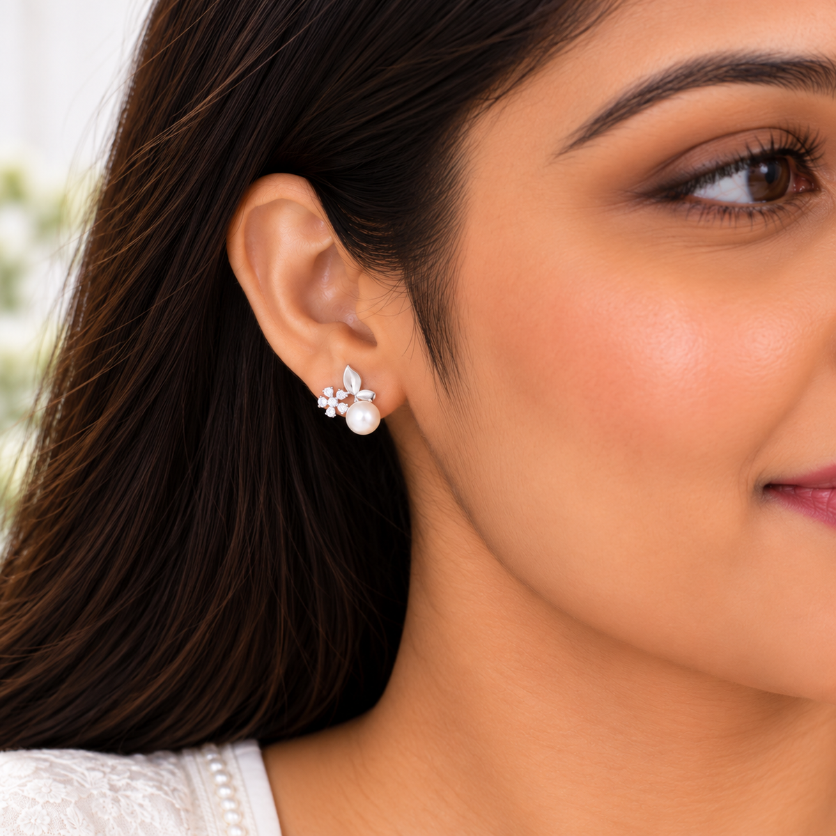 Silver Pearl Petal Necklace Set