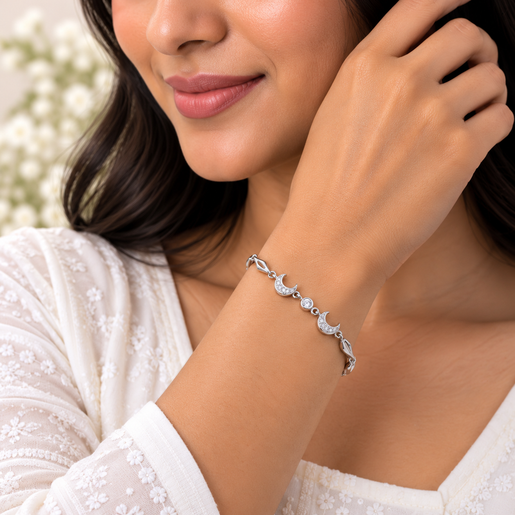 Silver Crystal Crescent Moon Bracelet