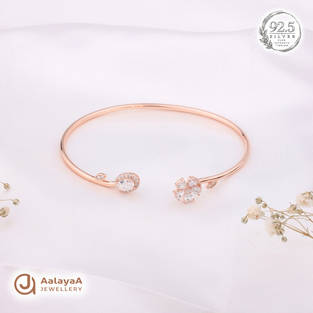Silver Rosegold Crystal Blossom Kada