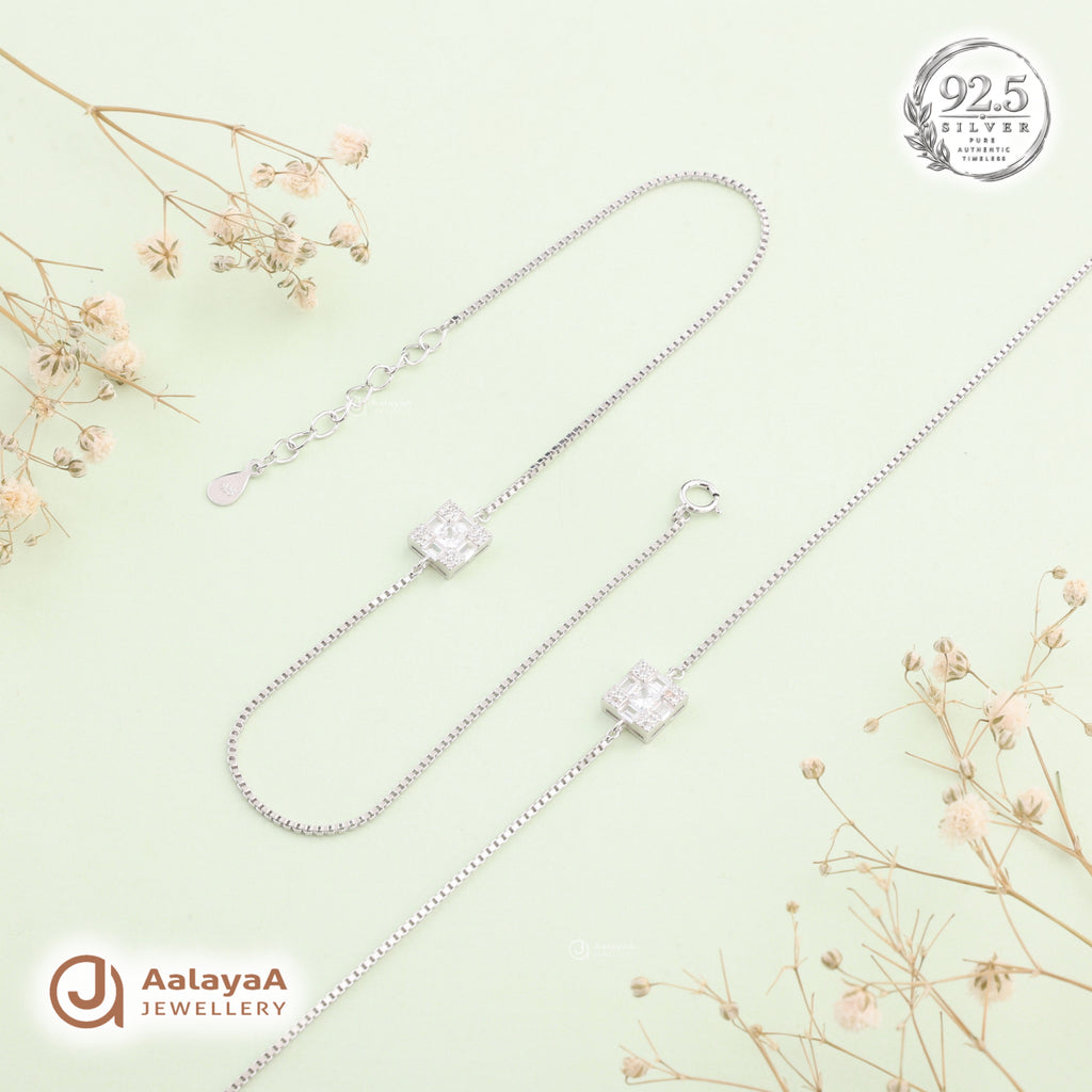Silver Princess Square Anklet