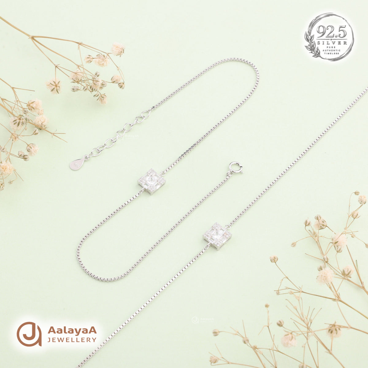 Silver Princess Square Anklet