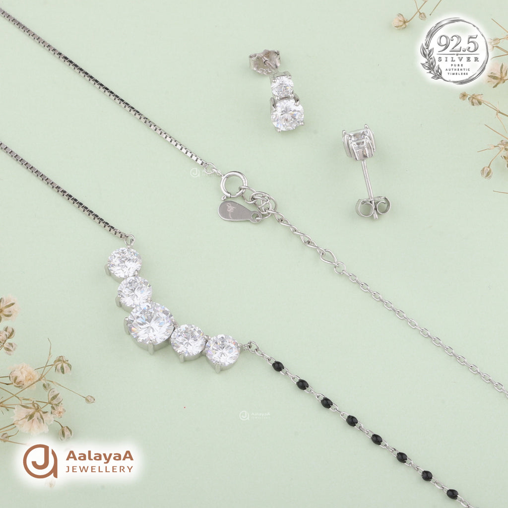 Silver Diamond Cascade Necklace Set