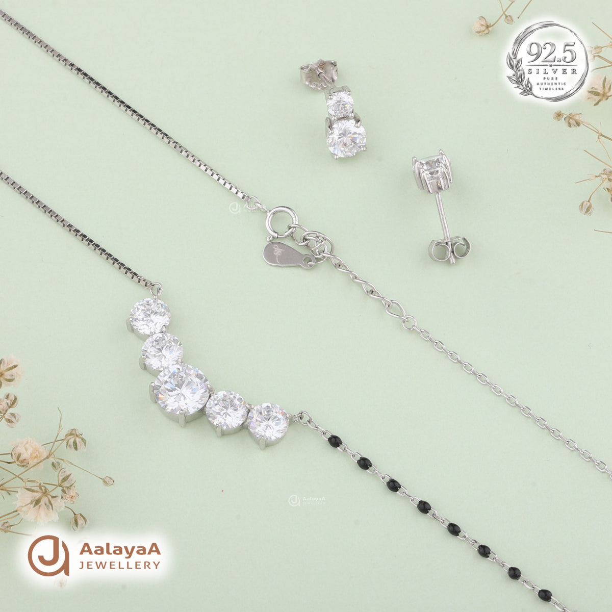 Silver Diamond Cascade Necklace Set