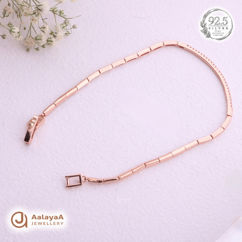 Silver Rosegold Sleek Crystal Bar Bracelet