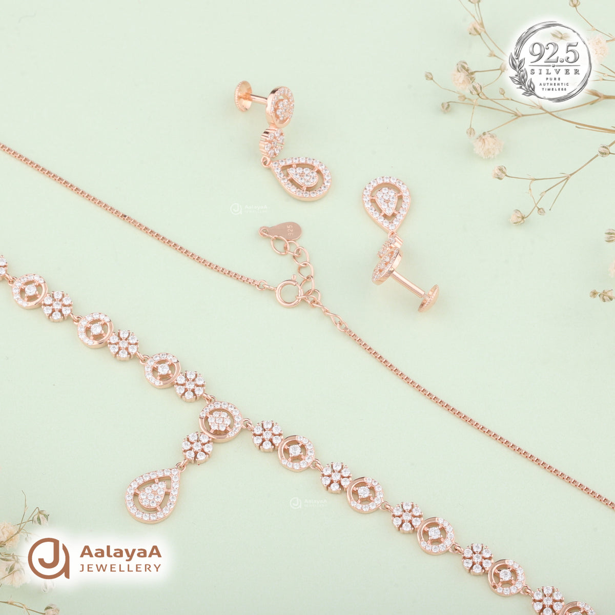 Silver Rose Gold Ophelia Teardrop Necklace Set