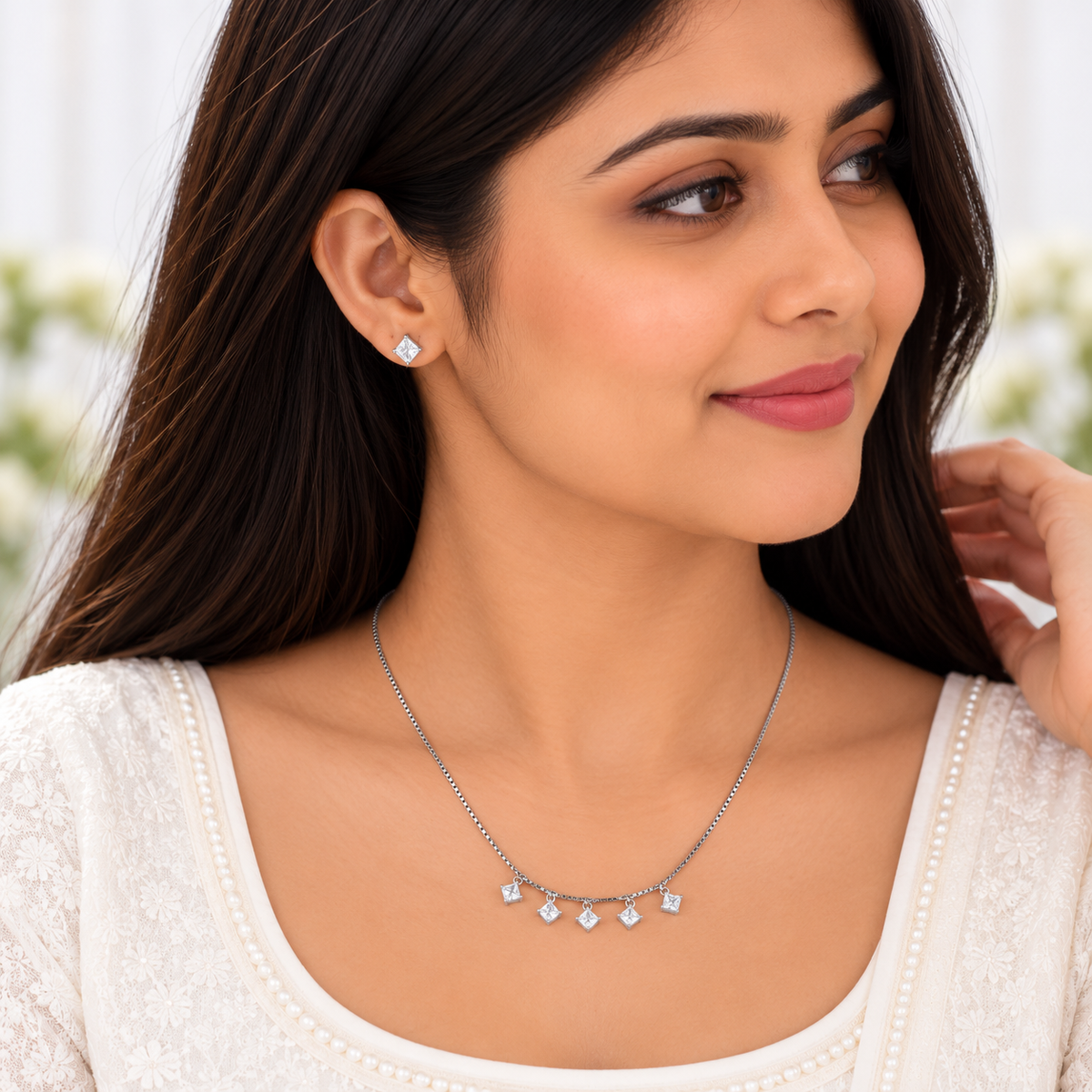 Silver Diamond Dazzle Necklace Set