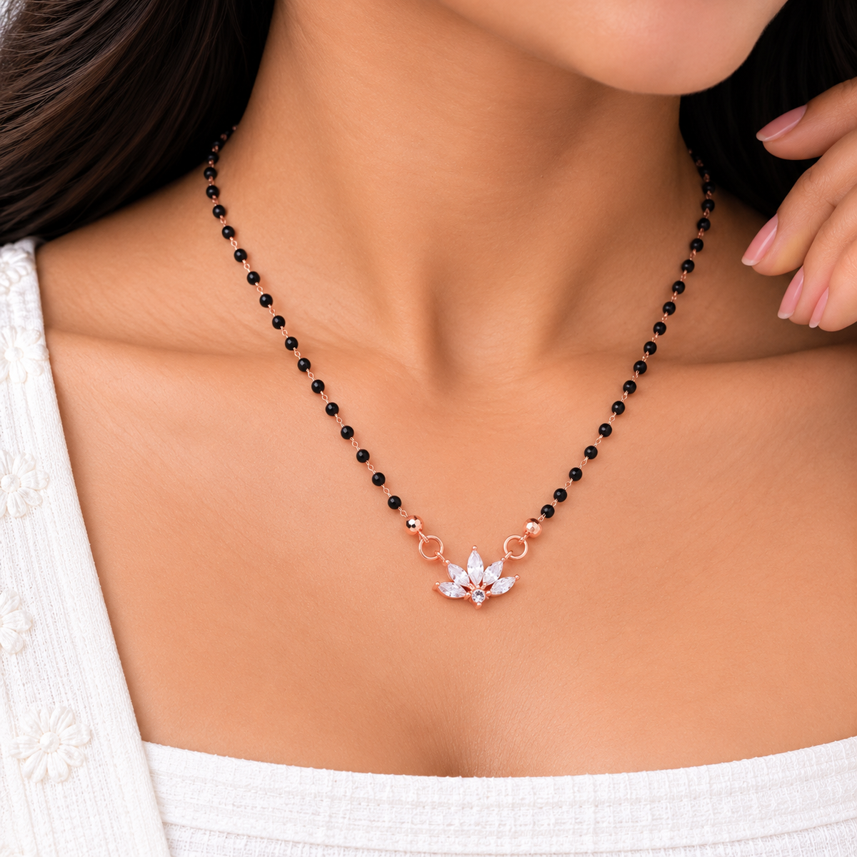 Silver Rosegold Floral Chain Pendant
