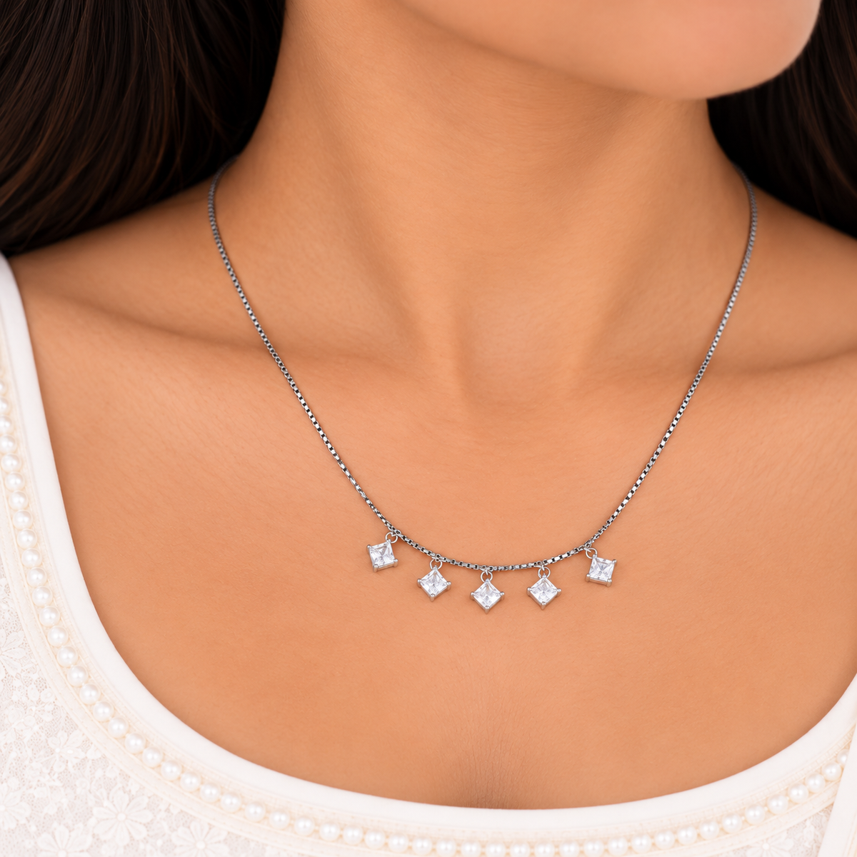 Silver Diamond Dazzle Necklace Set