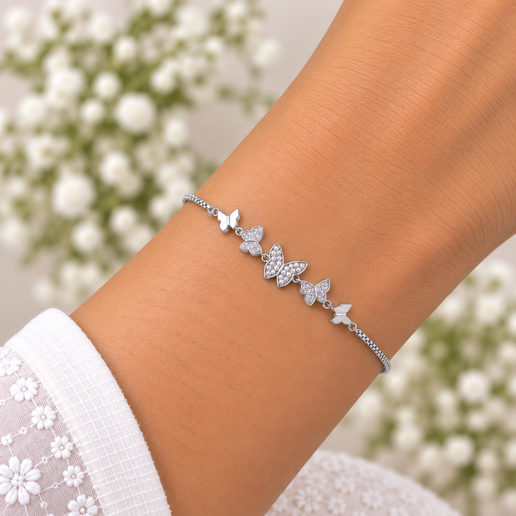 Silver Pearl Butterfly Bracelet