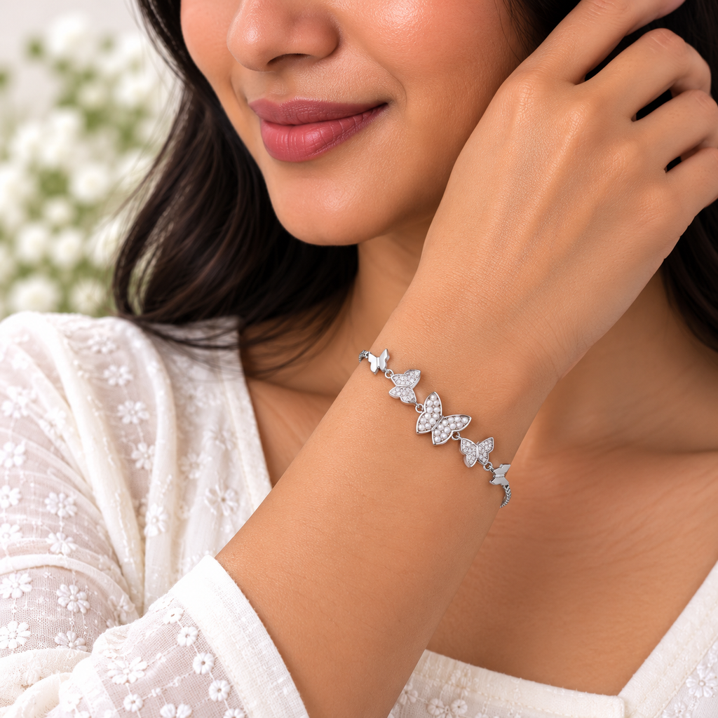 Silver Pearl Butterfly Bracelet