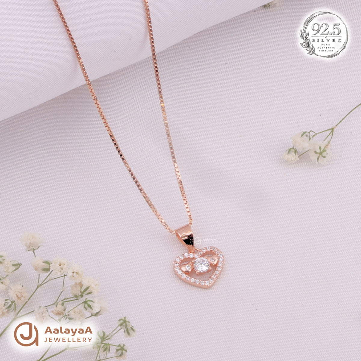 Silver RoseGold Eternal Heart Chain Pendant