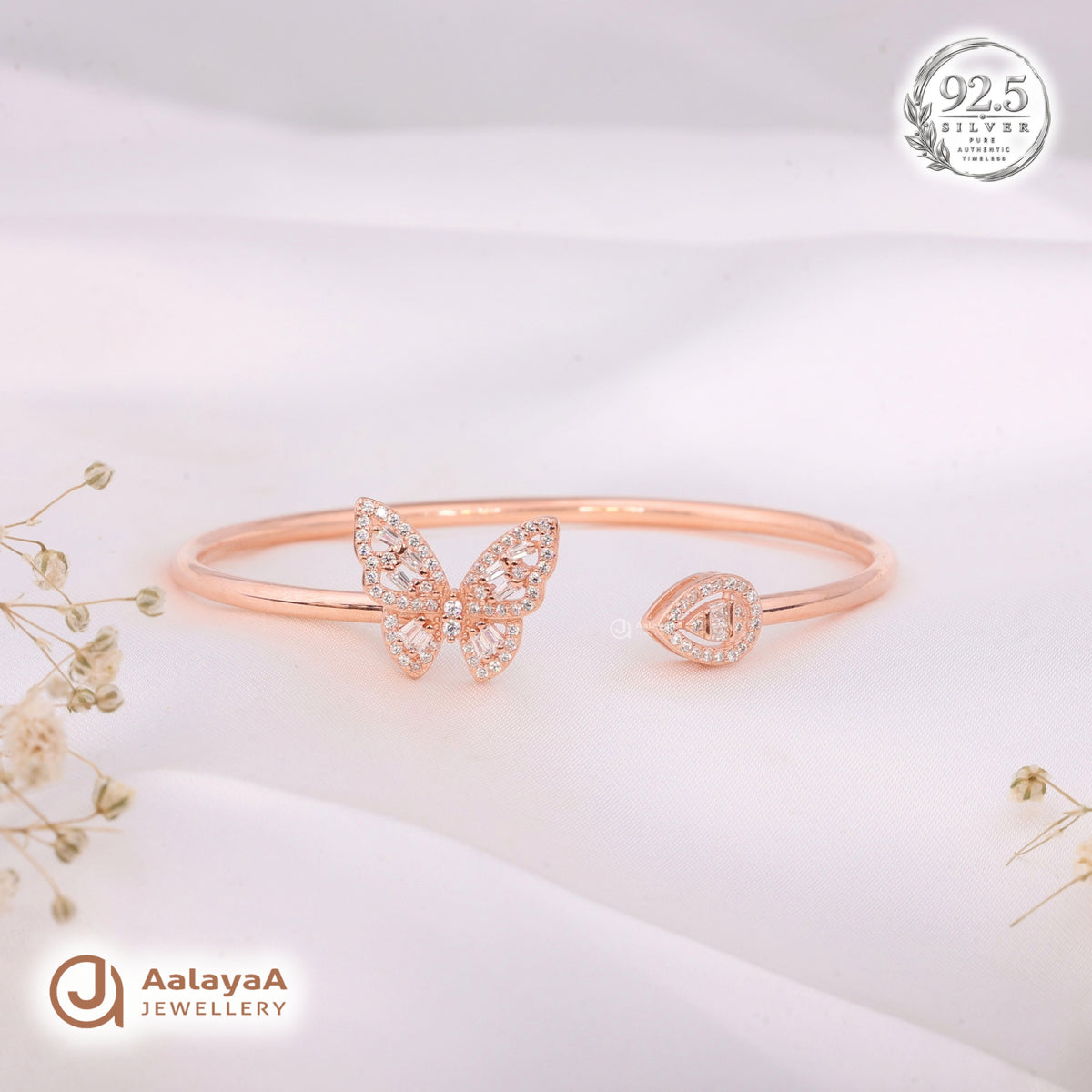Silver Rosegold Butterfly Sparkle Kada