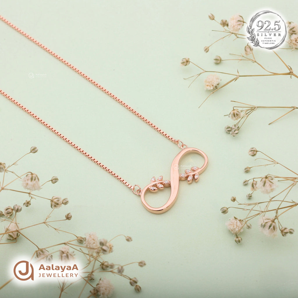 Silver Rosegold Infinity Leaf Chain Pendant
