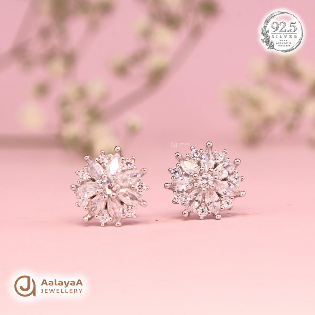 Silver Crystal Blossom Earring