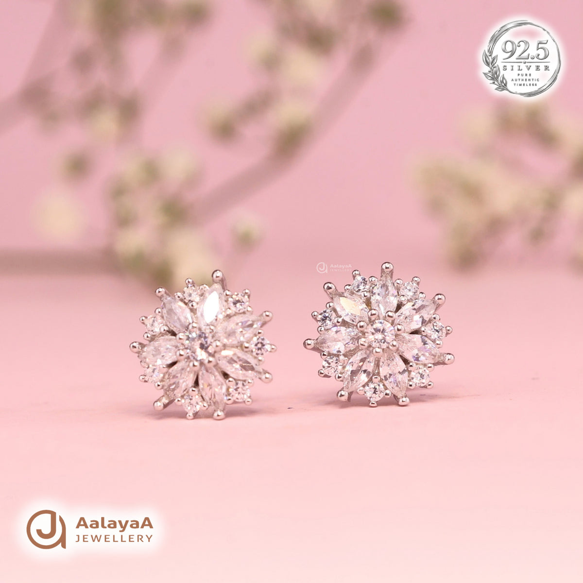 Silver Crystal Blossom Earring
