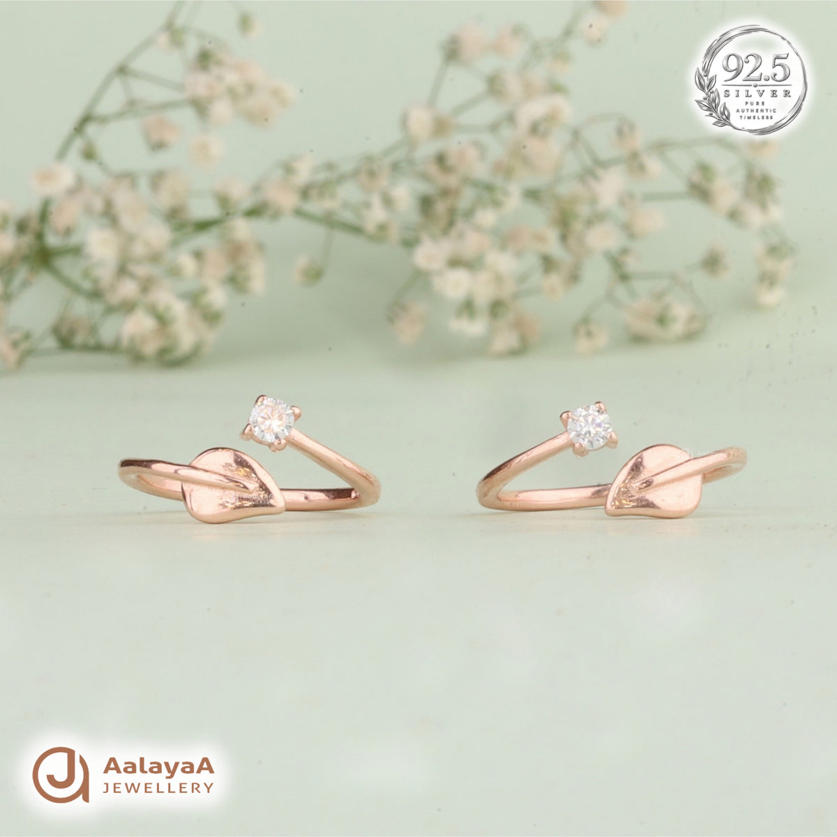 Silver RoseGold Heart Sparkle Toe Ring