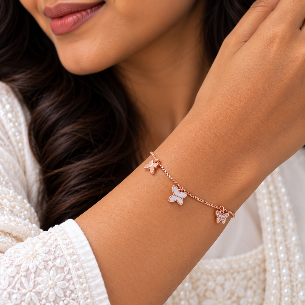 Silver Rosegold Butterfly Charm Bracelet