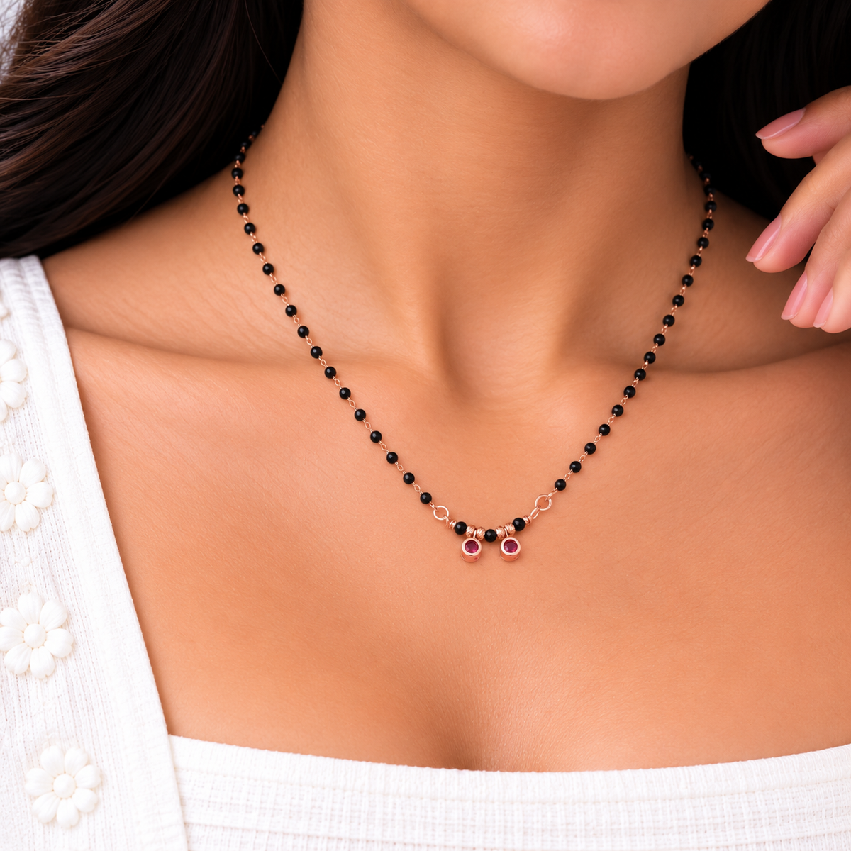 Silver Rosegold Ruby Drop Chain Pendant