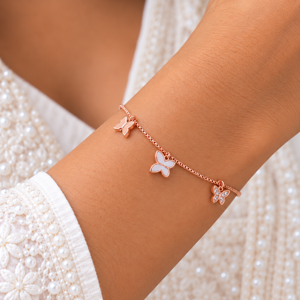 Silver Rosegold Butterfly Charm Bracelet