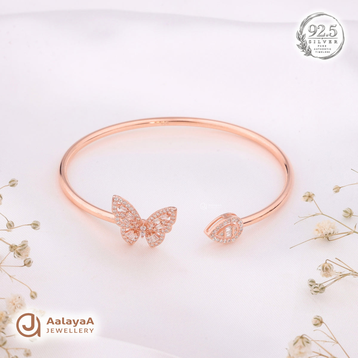 Silver Rosegold Butterfly Sparkle Kada