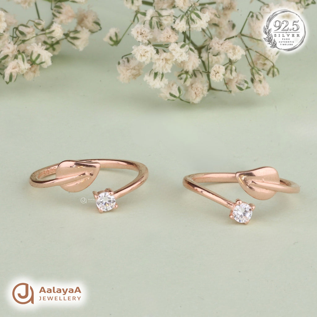 Silver RoseGold Heart Sparkle Toe Ring