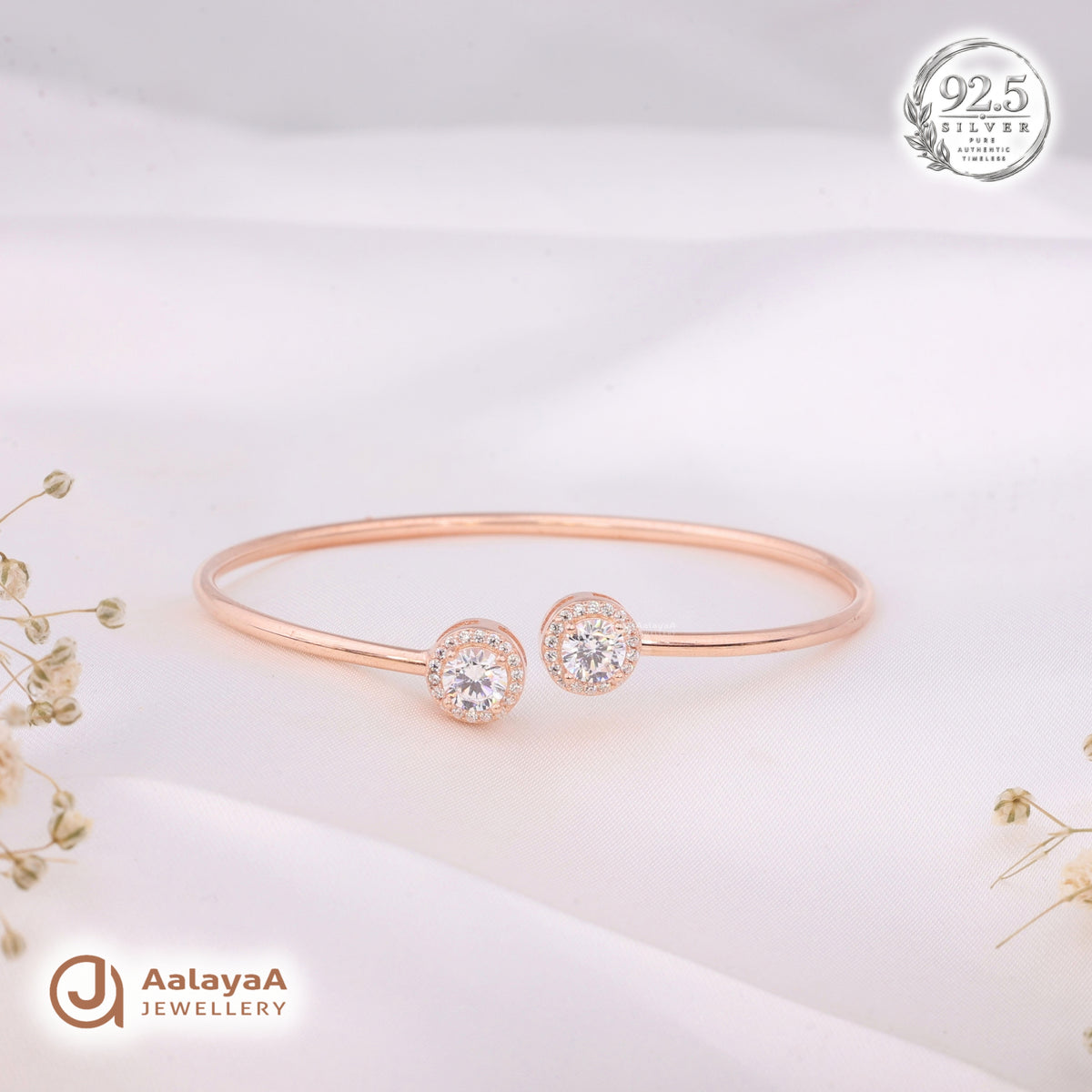 Silver Rosegold Twin Solitaire Kada