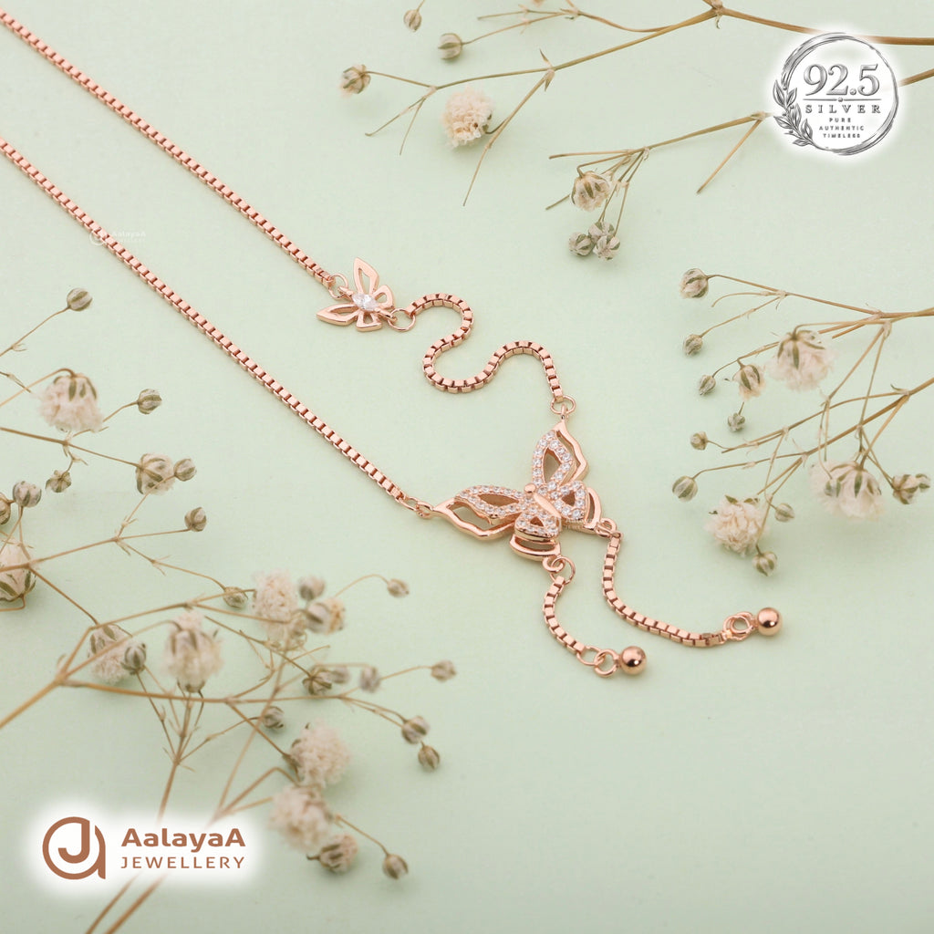 Silver Rosegold Butterfly Charm Chain Pendant