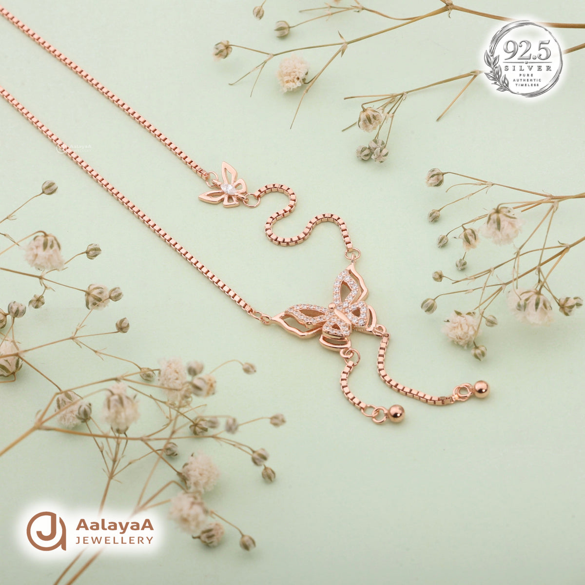 Silver Rosegold Butterfly Charm Chain Pendant