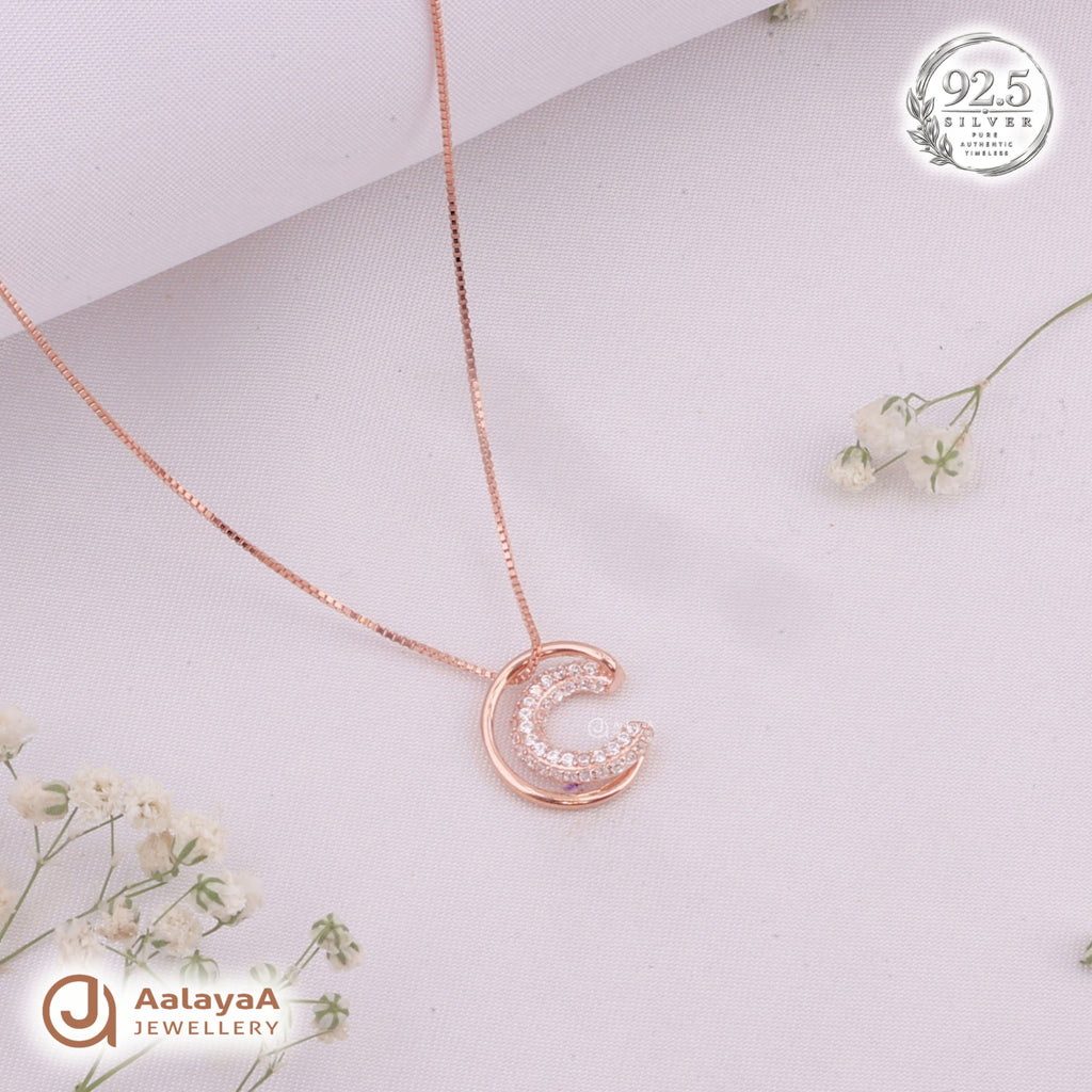 Silver RoseGold Moonlight Crescent Chain Pendant