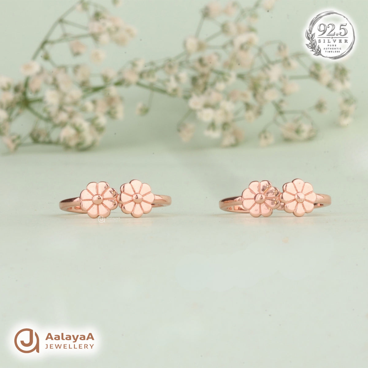 Silver RoseGold Double Blossom Toe Ring