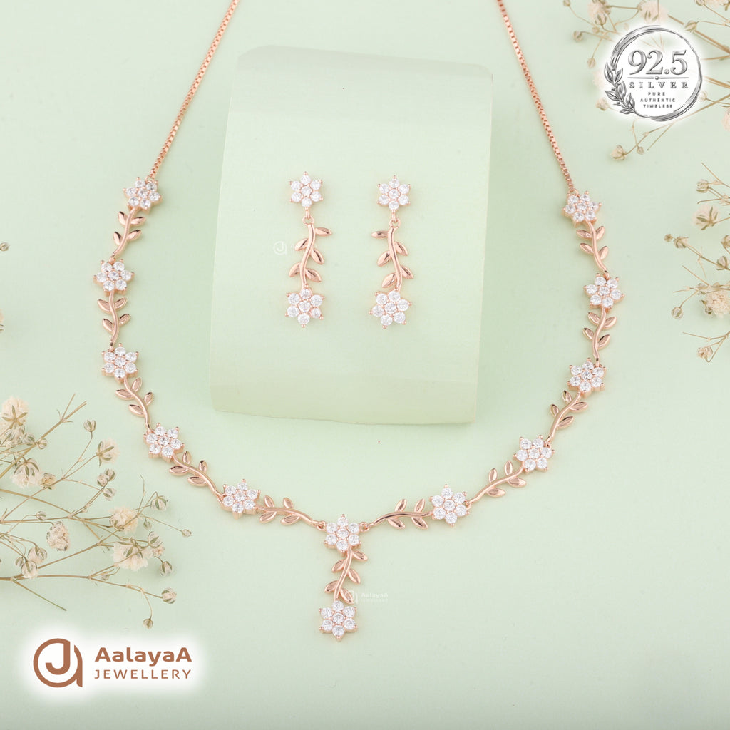 Silver Rose Gold Florina Vine Necklace Set