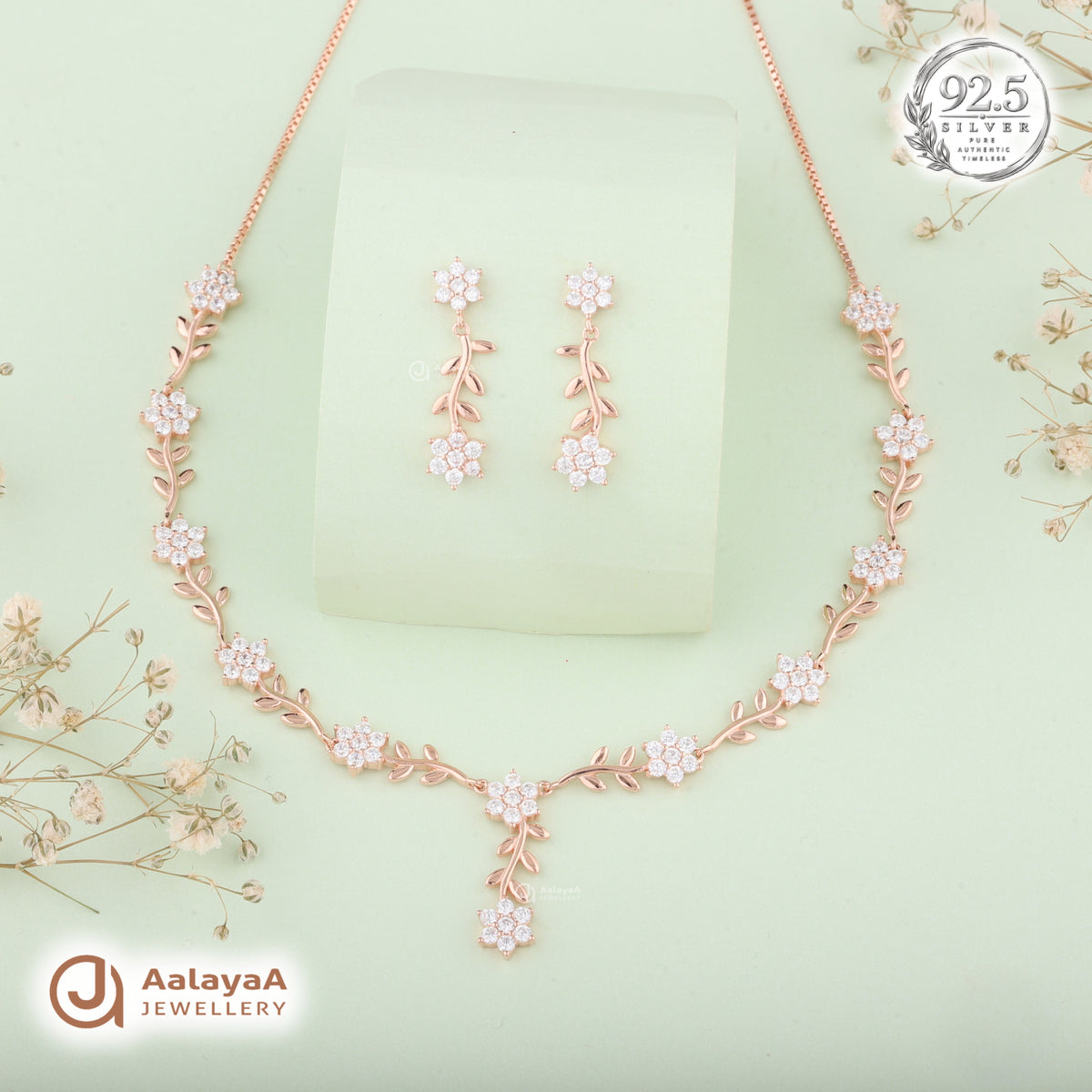 Silver Rose Gold Florina Vine Necklace Set