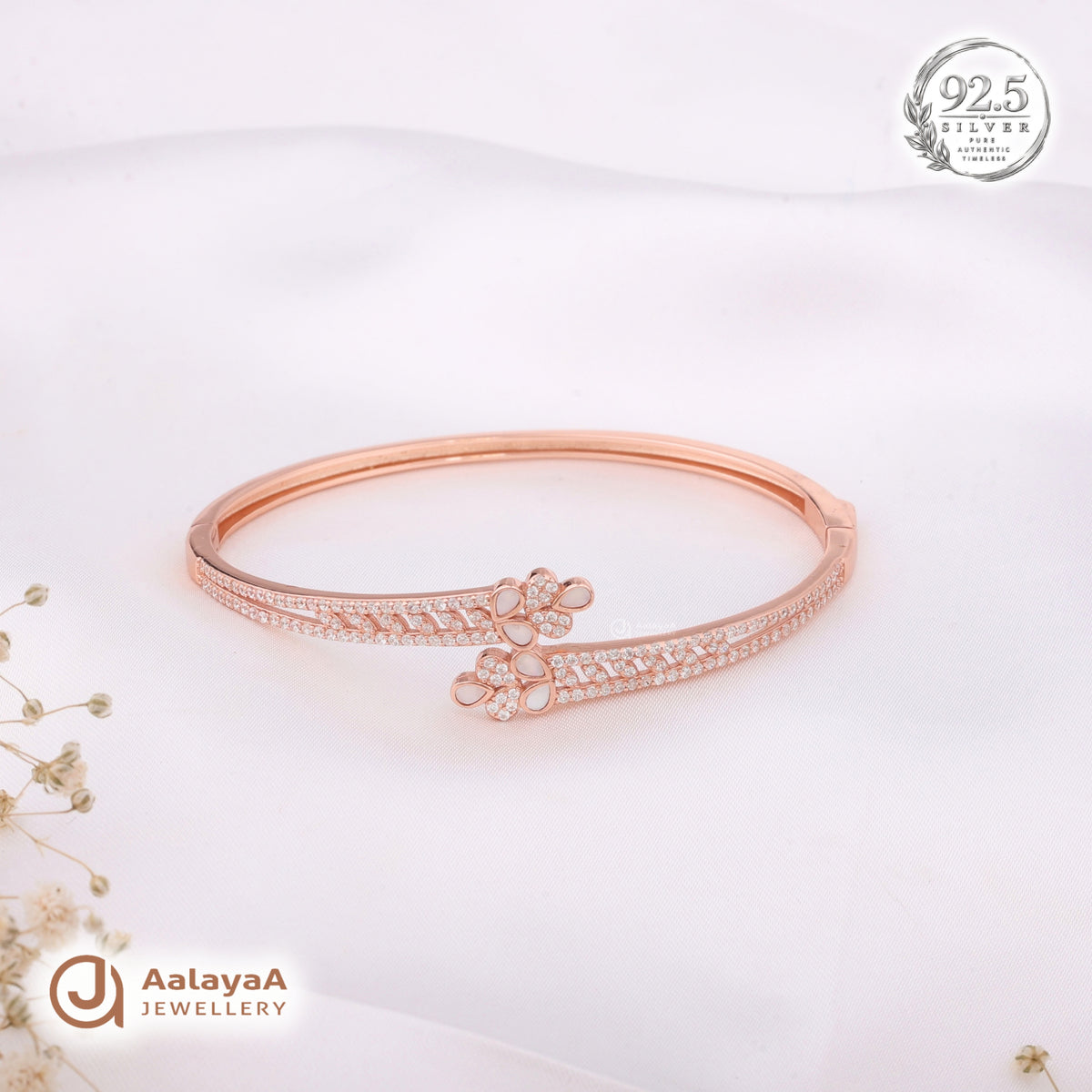 Silver Rosegold Crystal Vine Butterfly Kada