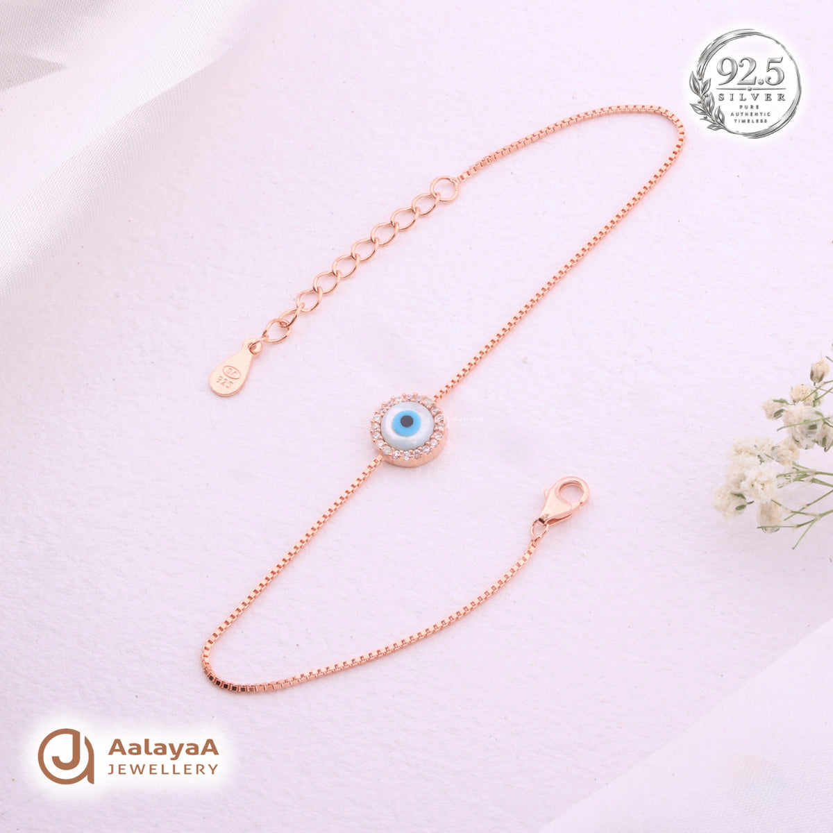 Silver Rosegold Evil Eye Halo Bracelet