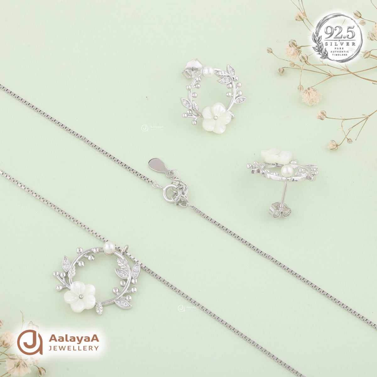 Silver Pearl Blossom Necklace Set