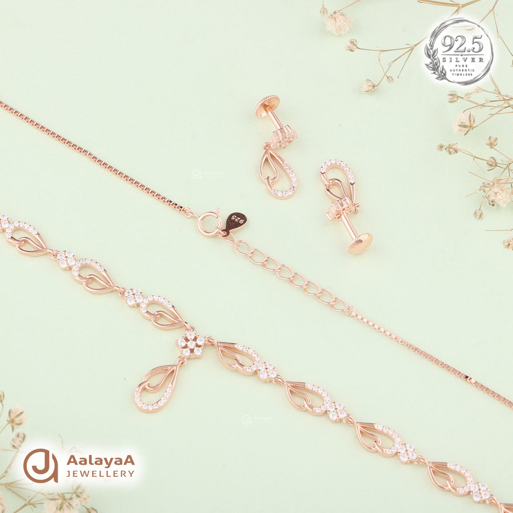 Silver Rose Gold Elara Heart Necklace Set