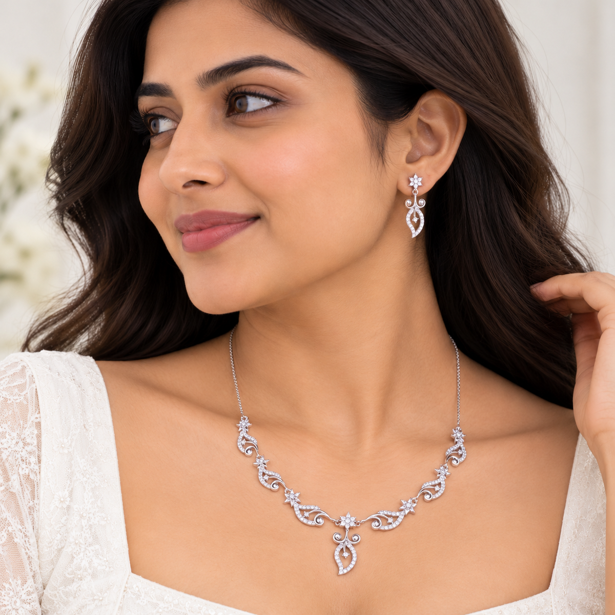 Silver Starry Swirl Necklace Set