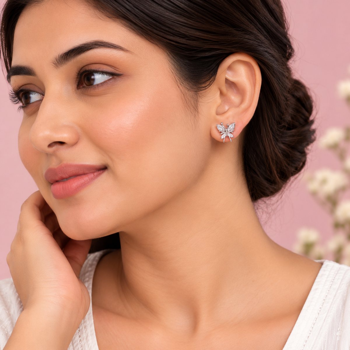 Silver Crystal Butterfly Earring