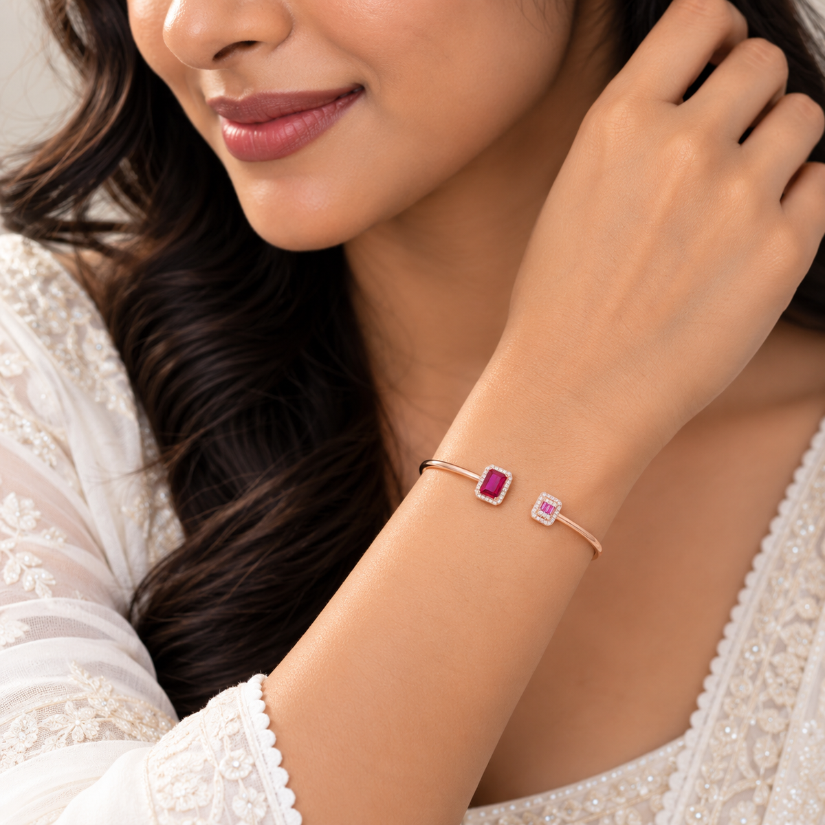 Silver Rosegold Ruby Duo Kada
